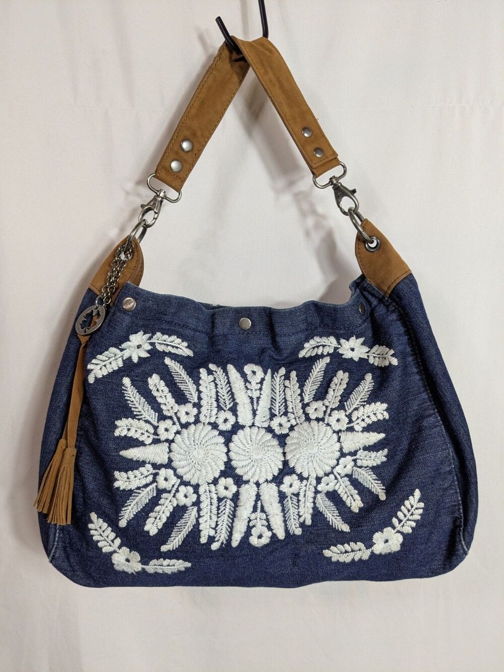 Vintage Lucky Brand Shoulder Bag Denim Embroidered Boho Y2K
